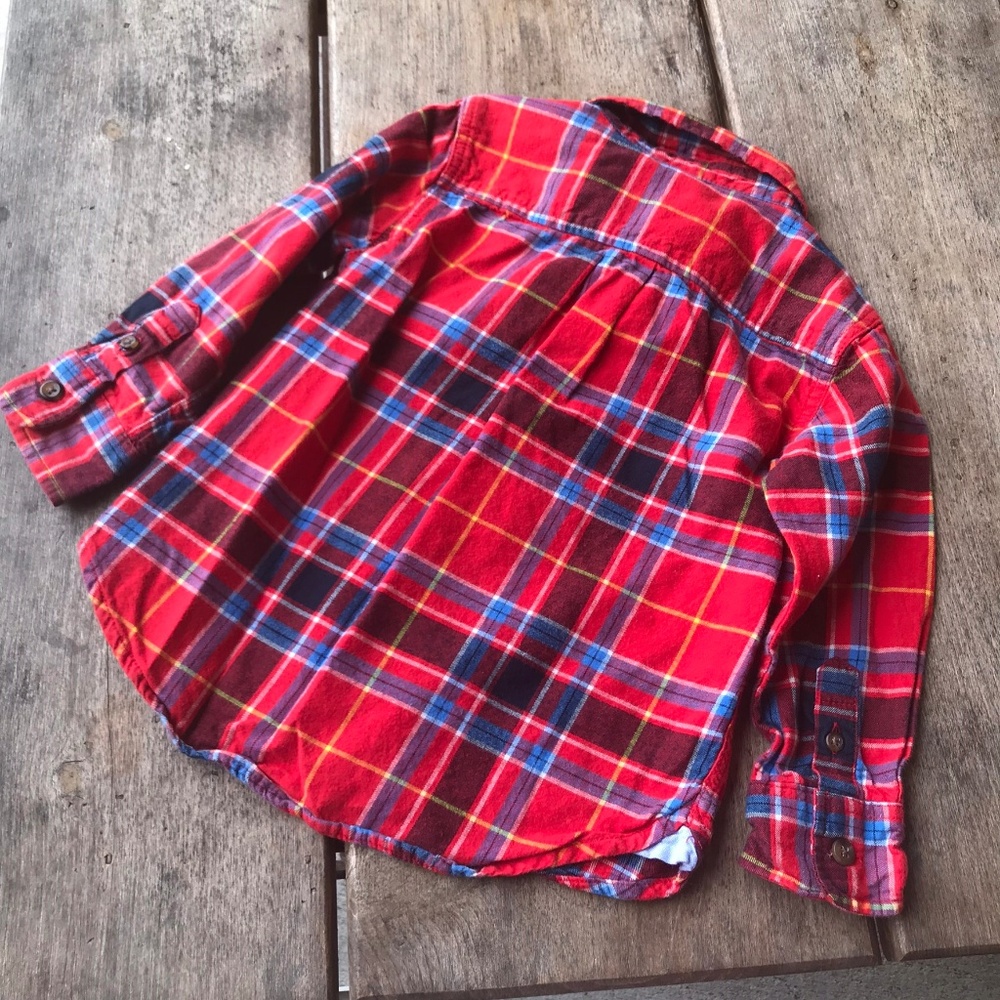 Gap Red Blue Plaid Flannel Shirt Boys 2 - Picture 4 of 4